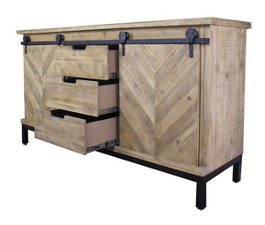 58" X 18" X 33" Natural Wood Iron  Wood  MDF Buffet Cabinet with  Doors and  Drawers