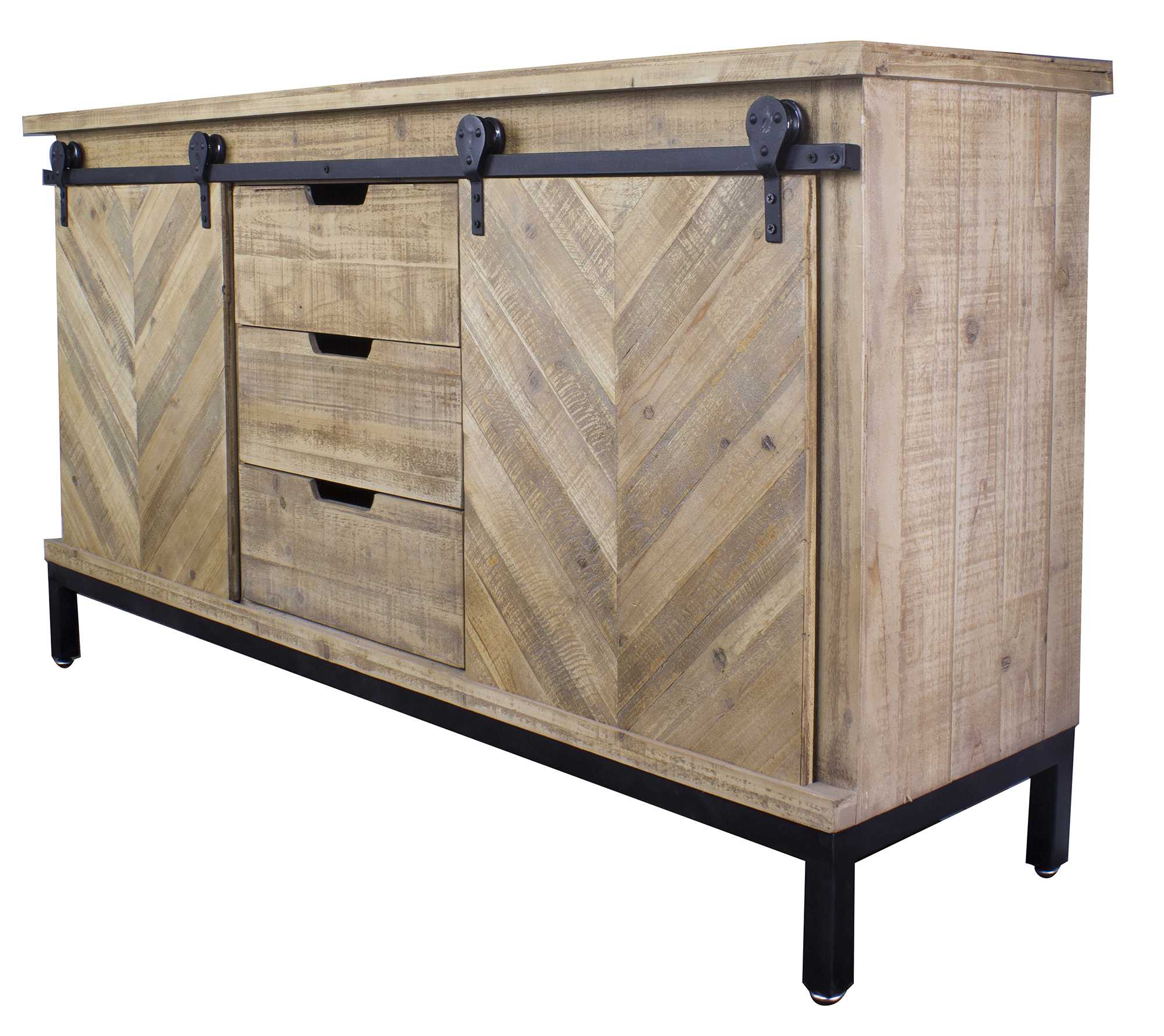 58" X 18" X 33" Natural Wood Iron  Wood  MDF Buffet Cabinet with  Doors and  Drawers