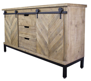 58" X 18" X 33" Natural Wood Iron  Wood  MDF Buffet Cabinet with  Doors and  Drawers