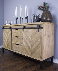 58" X 18" X 33" Natural Wood Iron  Wood  MDF Buffet Cabinet with  Doors and  Drawers