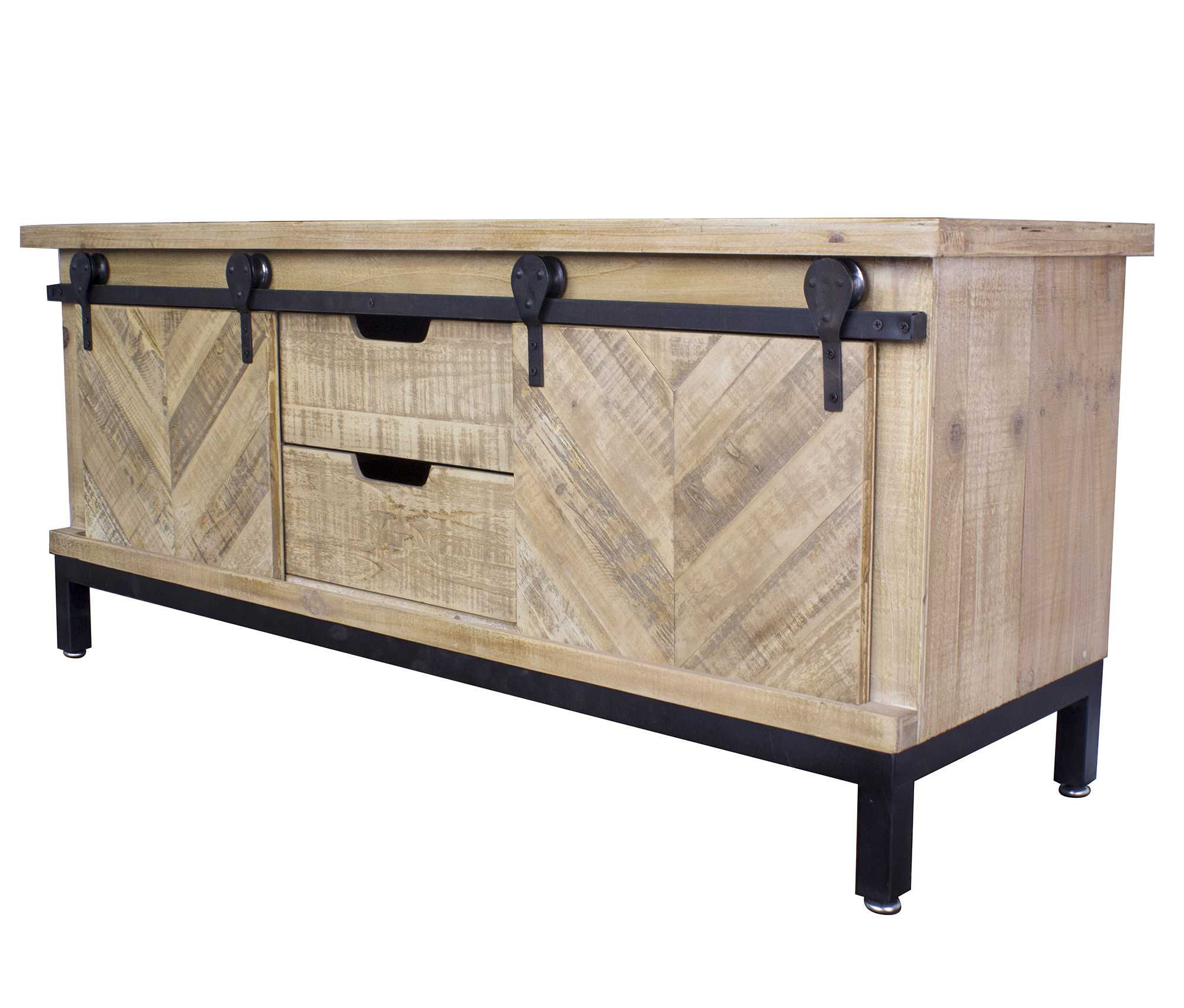 Natural Wood TV Stand with  Doors and  Drawers