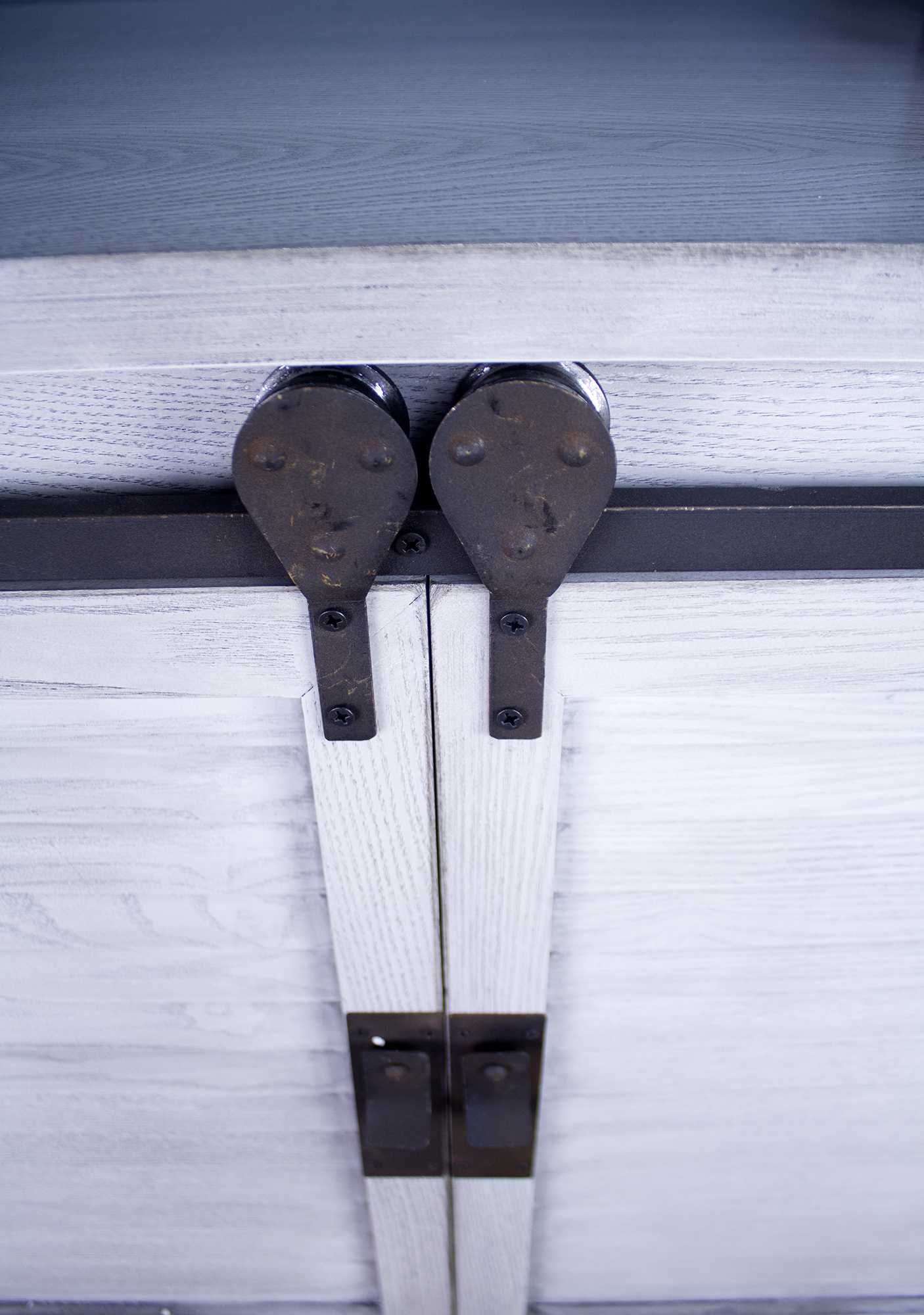 58" X 18" X 34" Distressed Light Grey Iron  Wood  MDF Accent Cabinet with  Doors and  Drawers