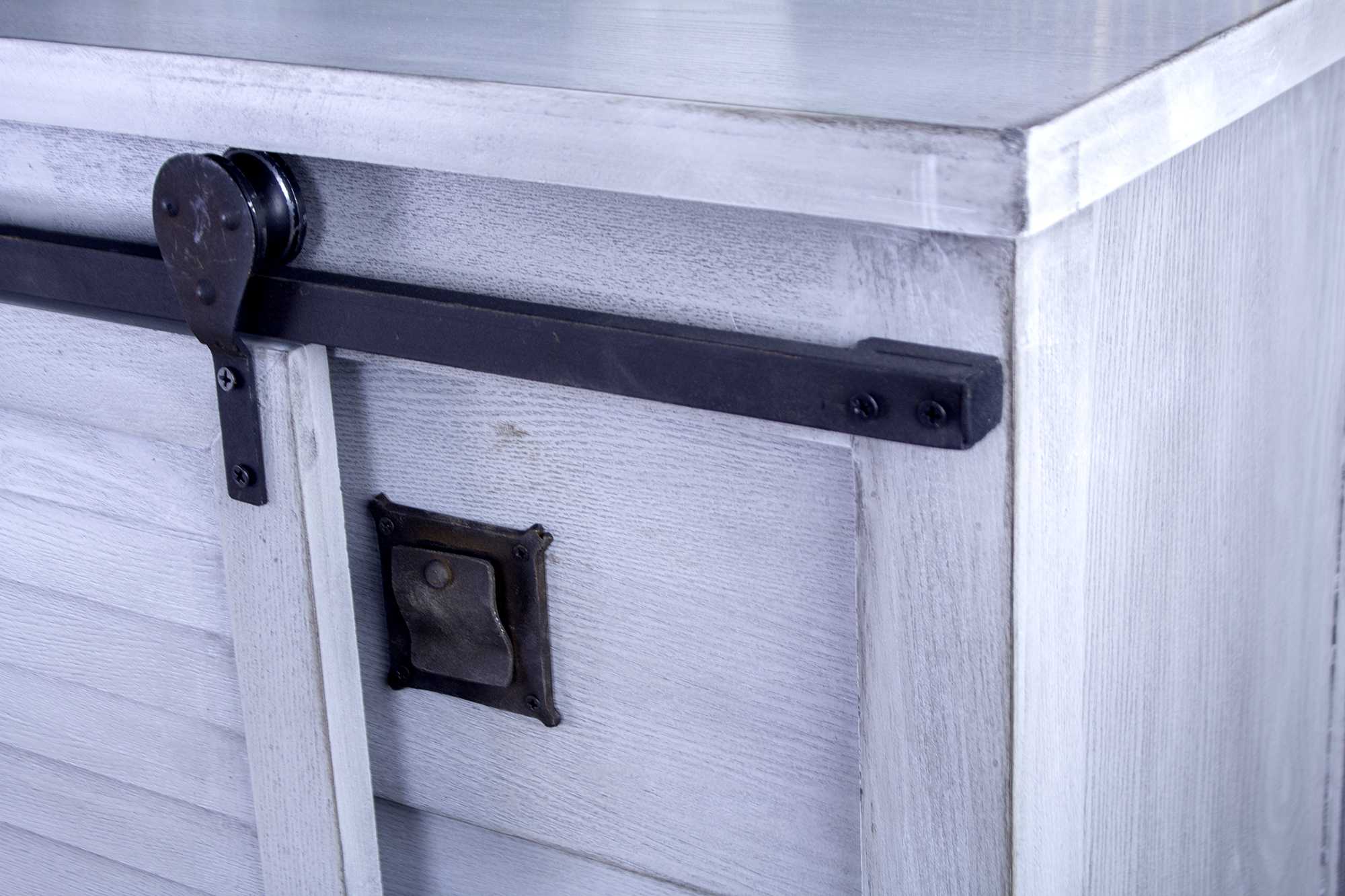 34" X 18" X 34" Distressed Light Grey Iron  Wood  MDF Accent Cabinet with  Door and  Drawers