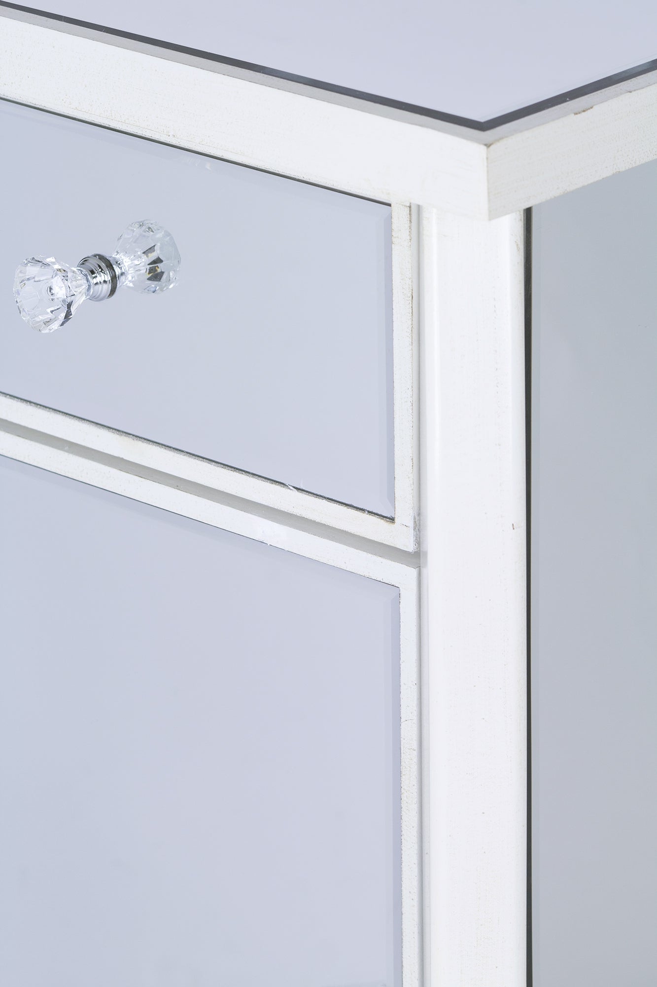 24.75" X 19" X 39.75" Antique White MDF Wood Mirrored Glass Accent Table with Drawer and Door