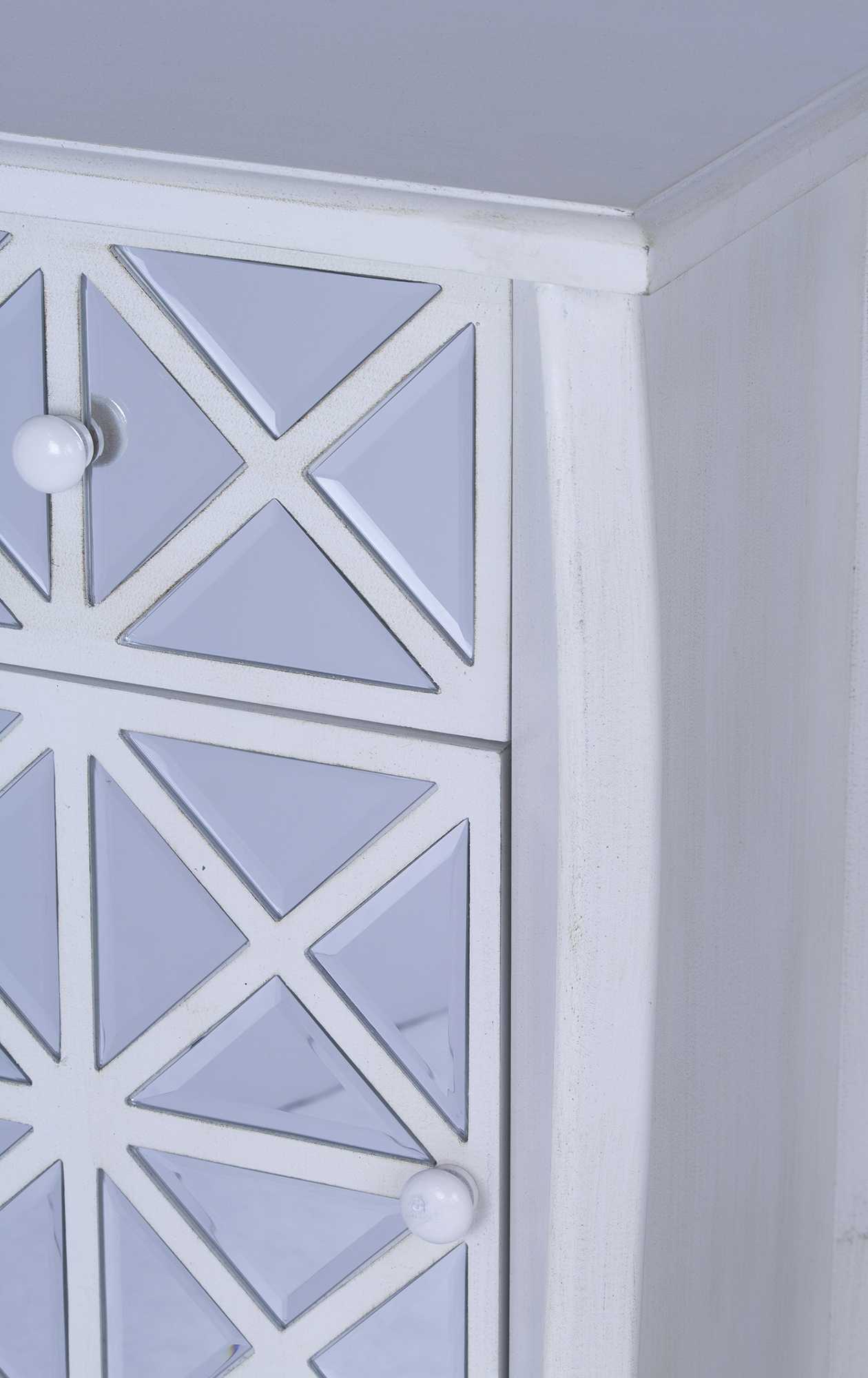 24.75" X 19" X 39.75" Antique White MDF Wood Mirrored Glass Accent Cabinet with Mirrored Drawer and Door