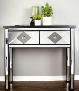 41" X 18" X 22" Black MDF  Wood  Mirrored Glass Console Table with  Drawers