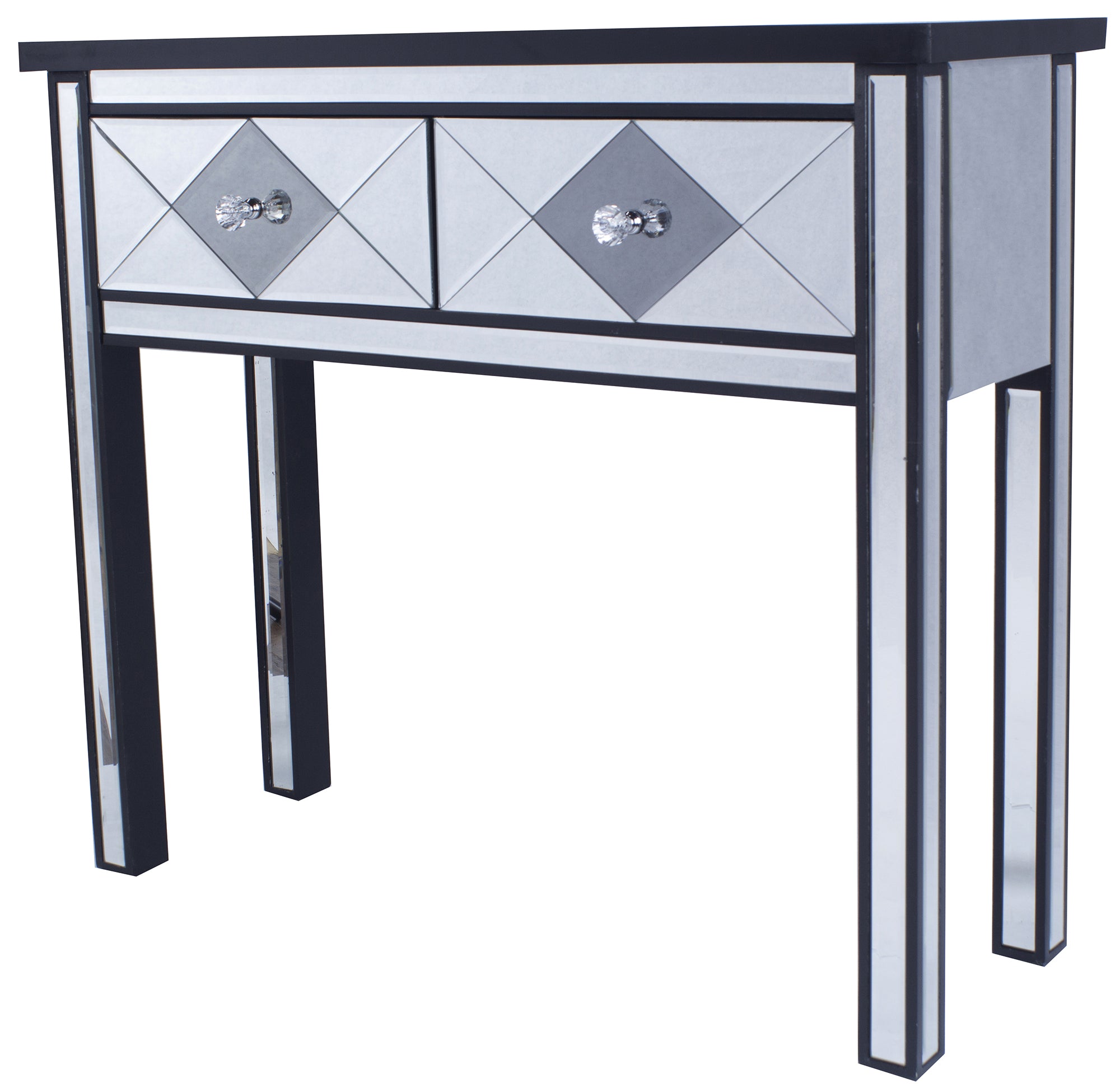 41" X 18" X 22" Black MDF  Wood  Mirrored Glass Console Table with  Drawers