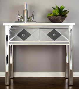 41" X 18" X 22" Champagne MDF  Wood  Mirrored Glass Console Table with  Drawers