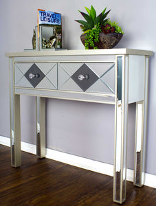 41" X 18" X 22" Champagne MDF  Wood  Mirrored Glass Console Table with  Drawers