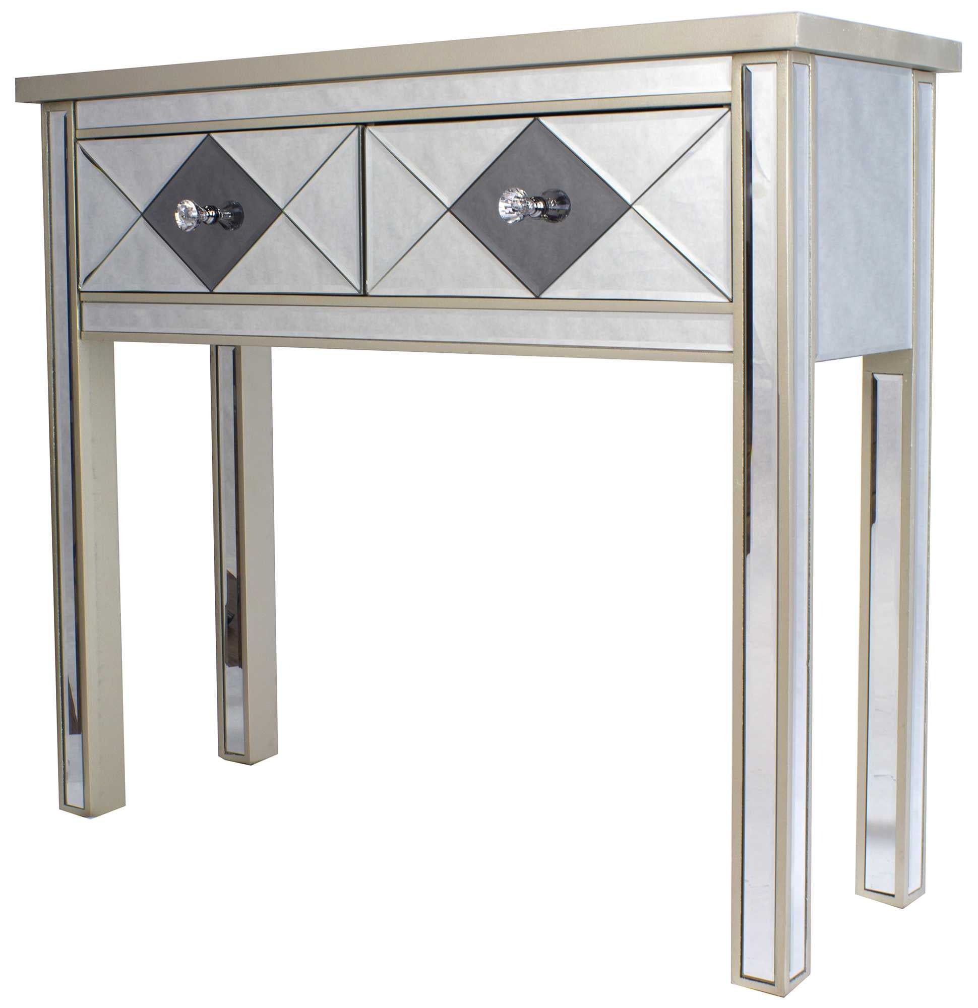 41" X 18" X 22" Champagne MDF  Wood  Mirrored Glass Console Table with  Drawers