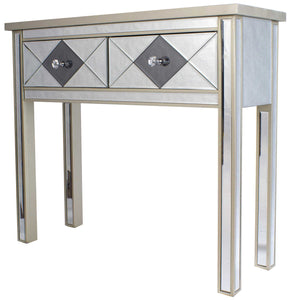 41" X 18" X 22" Champagne MDF  Wood  Mirrored Glass Console Table with  Drawers