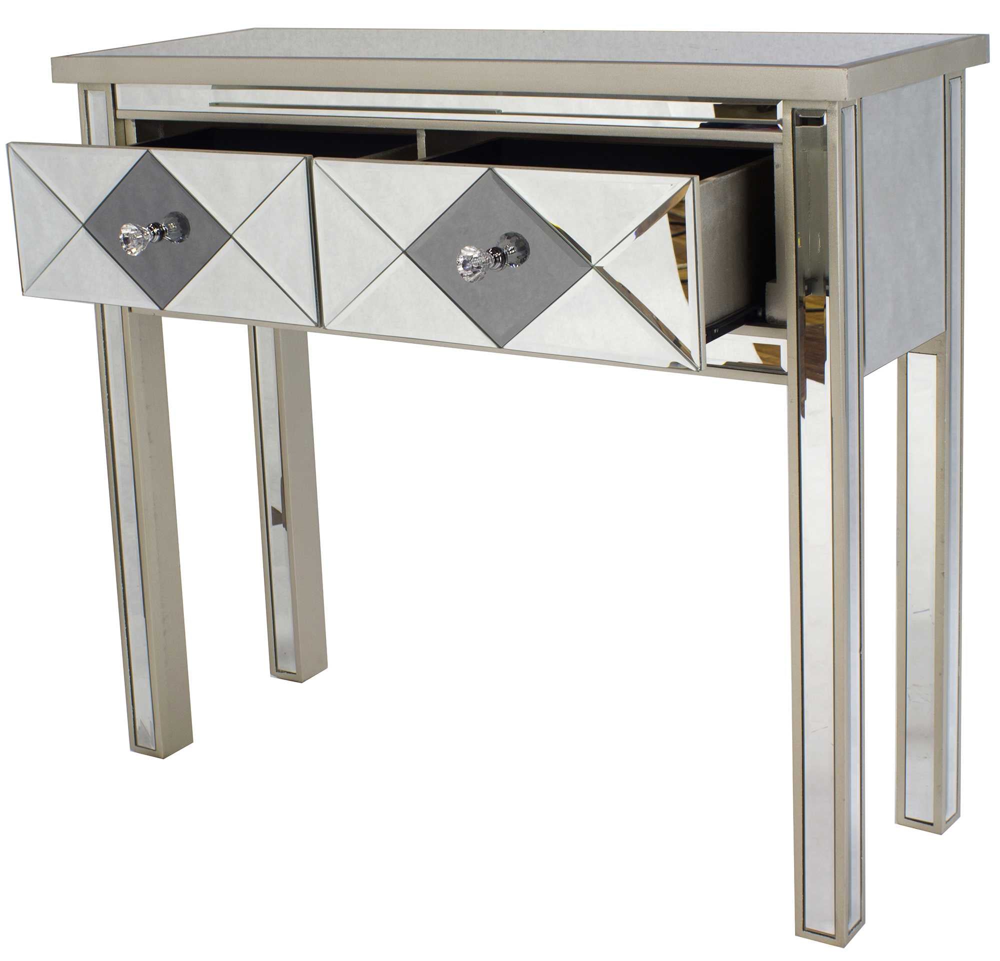 41" X 18" X 22" Champagne MDF  Wood  Mirrored Glass Console Table with  Drawers