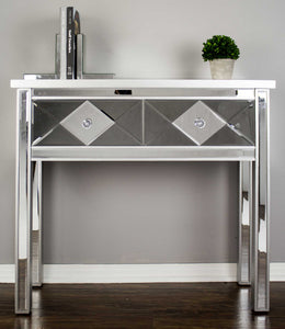41" X 18" X 22" Silver MDF  Wood  Mirrored Glass Console Table with  Drawers