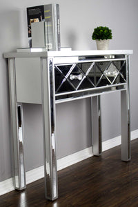 41" X 18" X 22" Silver MDF  Wood  Mirrored Glass Console Table with  Drawers