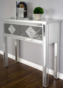 41" X 18" X 22" Silver MDF  Wood  Mirrored Glass Console Table with  Drawers