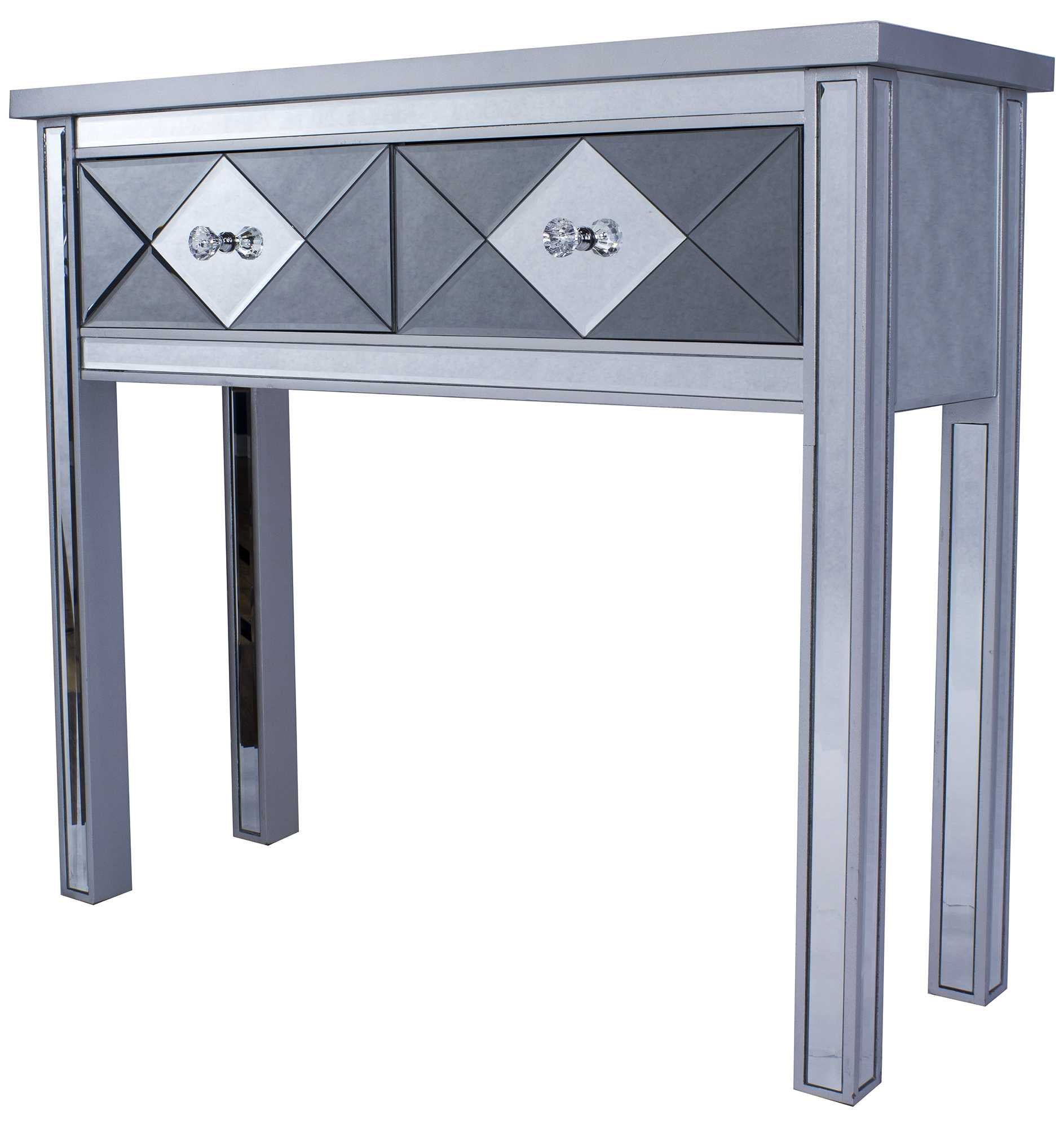 41" X 18" X 22" Silver MDF  Wood  Mirrored Glass Console Table with  Drawers