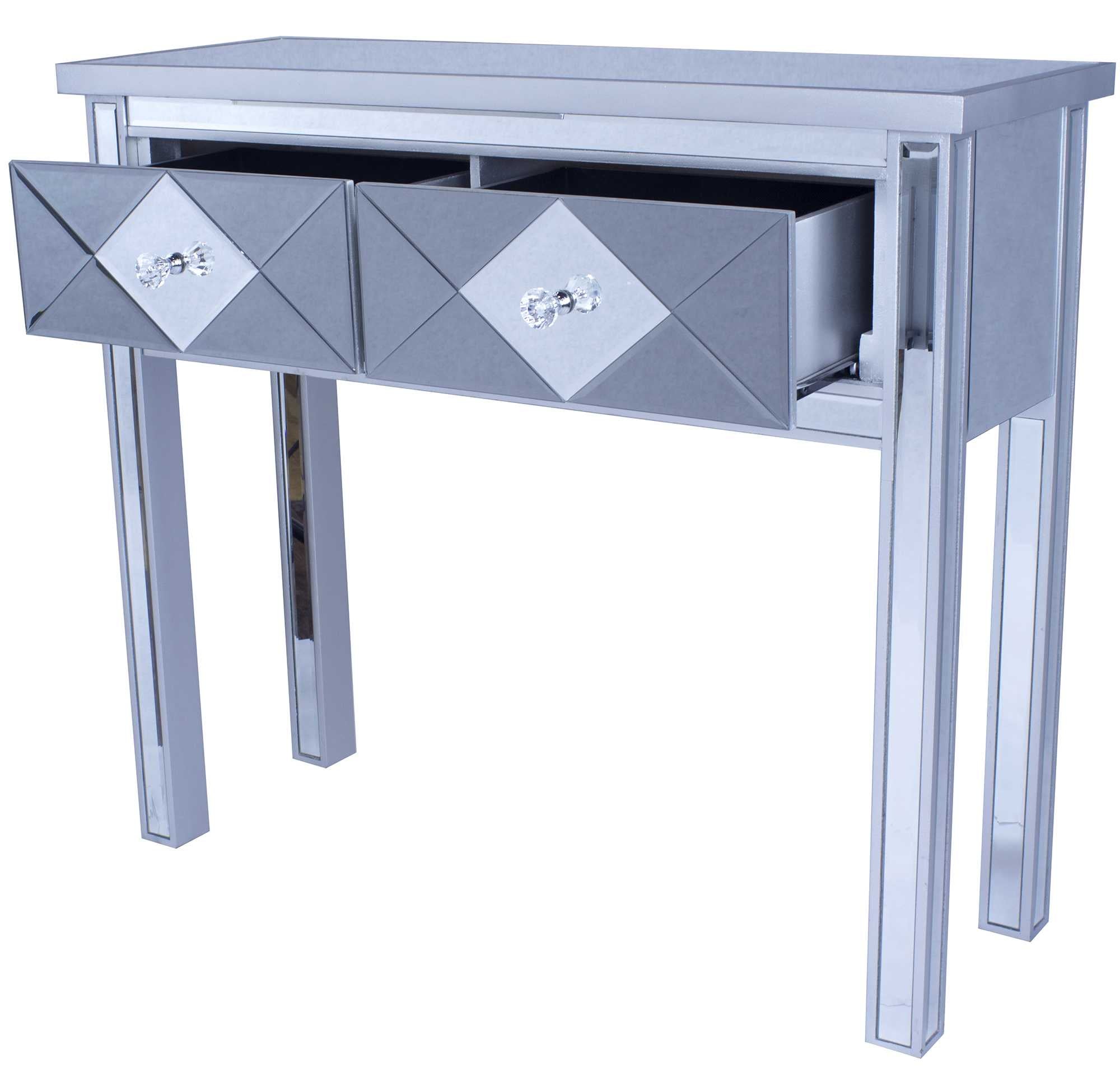 41" X 18" X 22" Silver MDF  Wood  Mirrored Glass Console Table with  Drawers