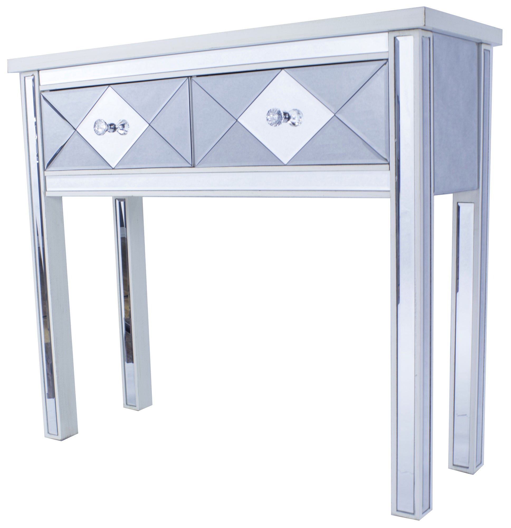 41" X 18" X 22" Antique White MDF  Wood  Mirrored Glass Console Table with  Drawers