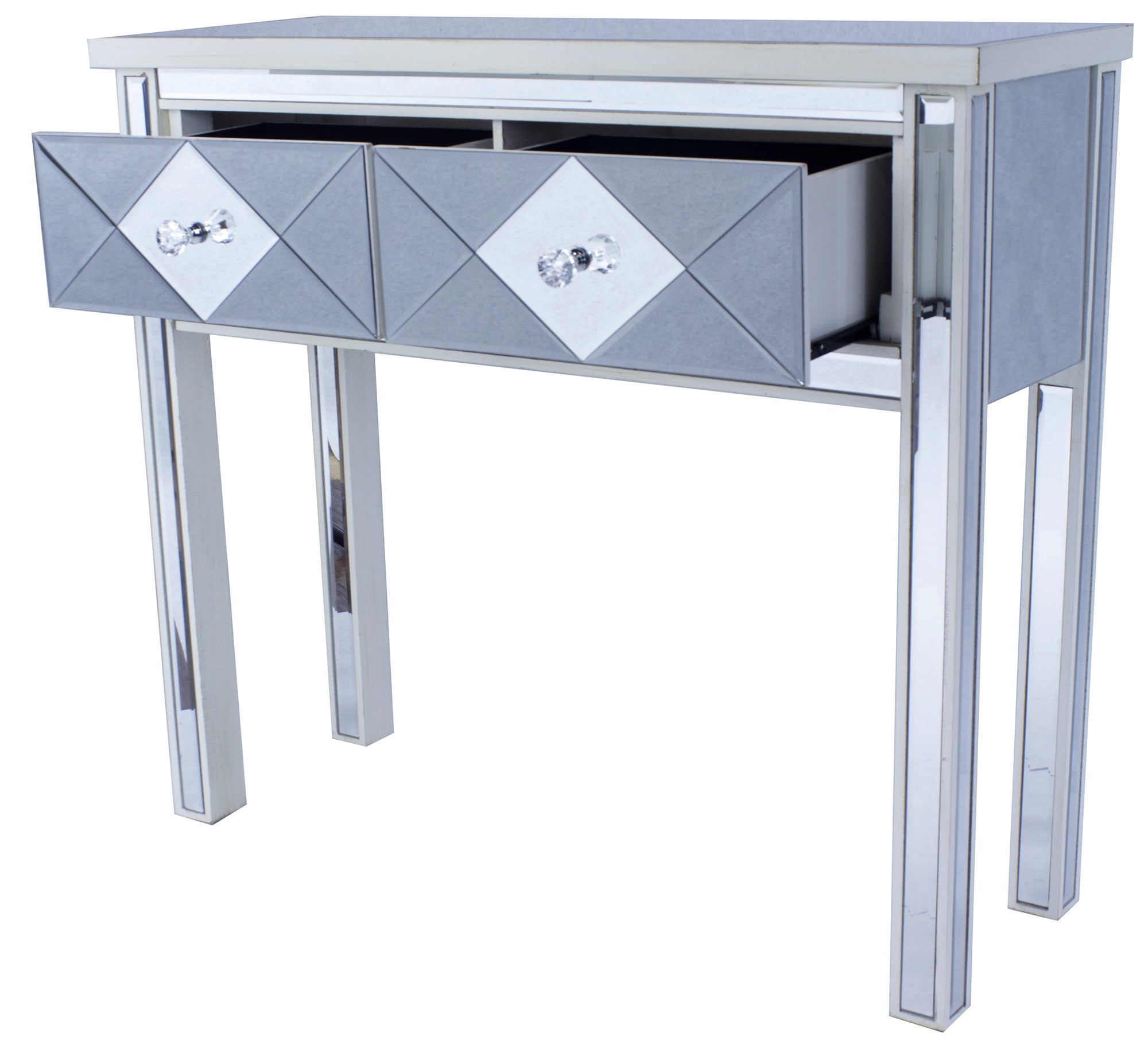 41" X 18" X 22" Antique White MDF  Wood  Mirrored Glass Console Table with  Drawers