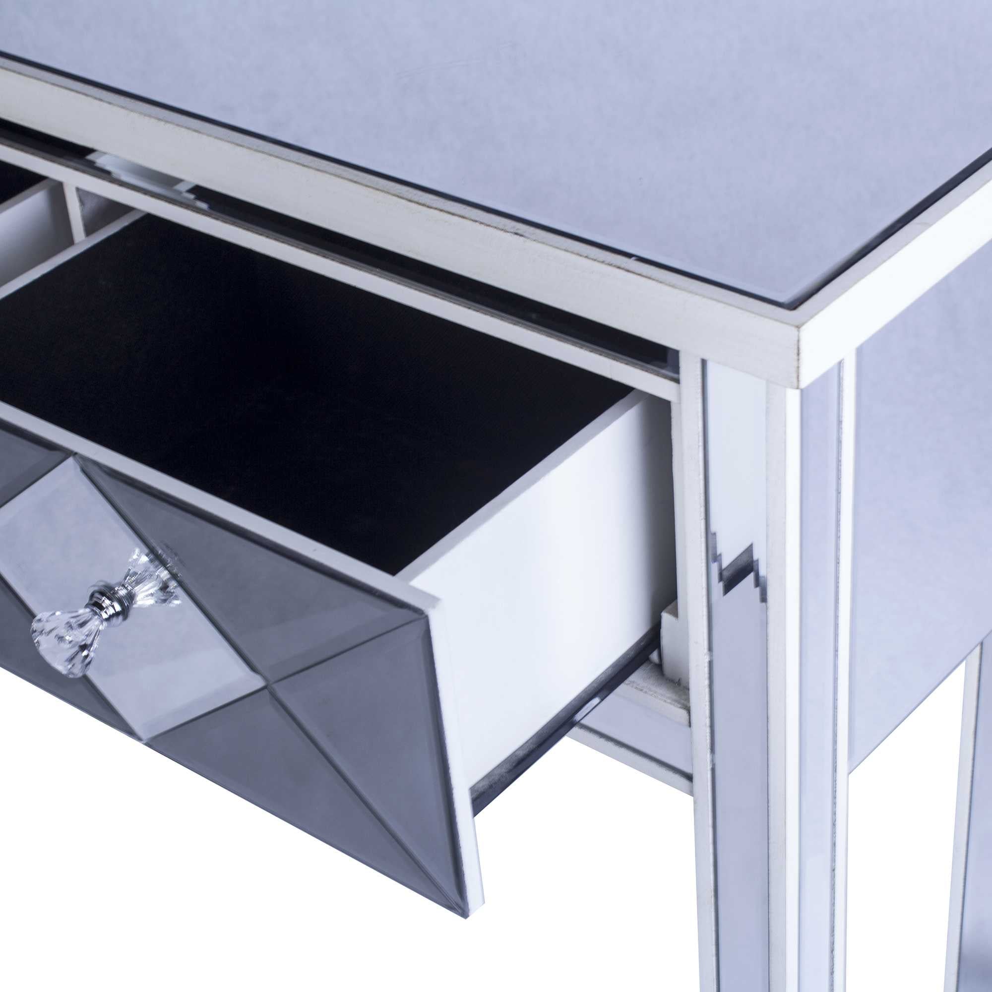 41" X 18" X 22" Antique White MDF  Wood  Mirrored Glass Console Table with  Drawers