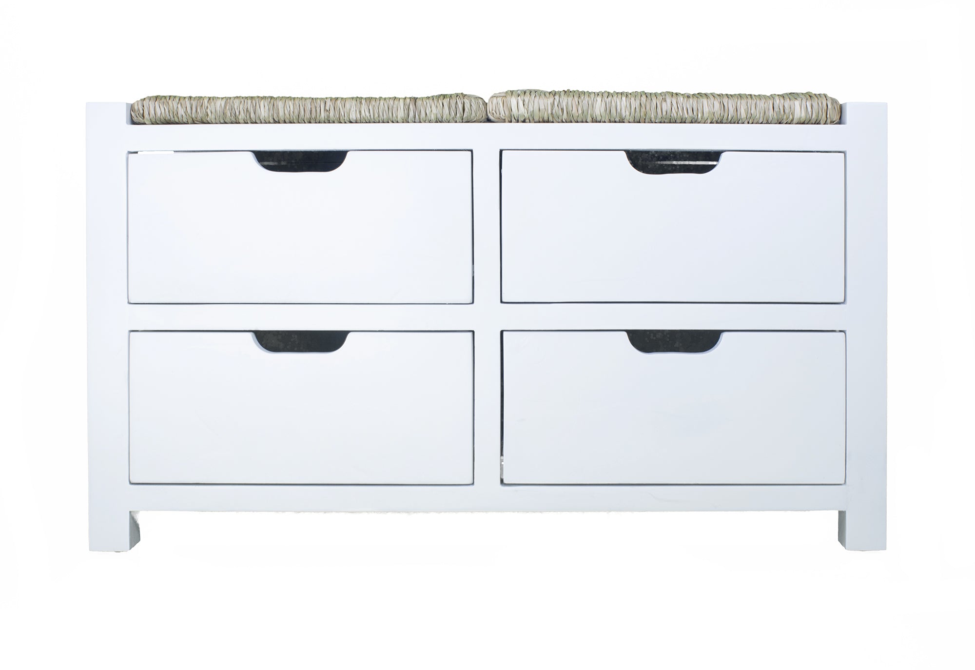 32" X 15" X 21" White W  Natural Sea Grass Wood  MDF  Seagrass Bench with Drawers and a Seagrass Top