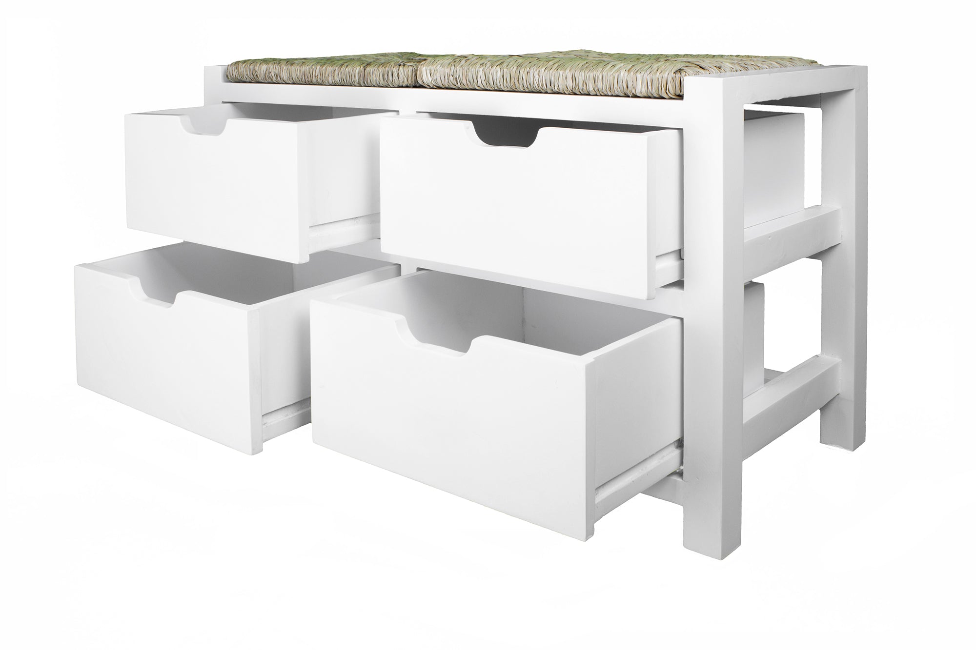 32" X 15" X 21" White W  Natural Sea Grass Wood  MDF  Seagrass Bench with Drawers and a Seagrass Top