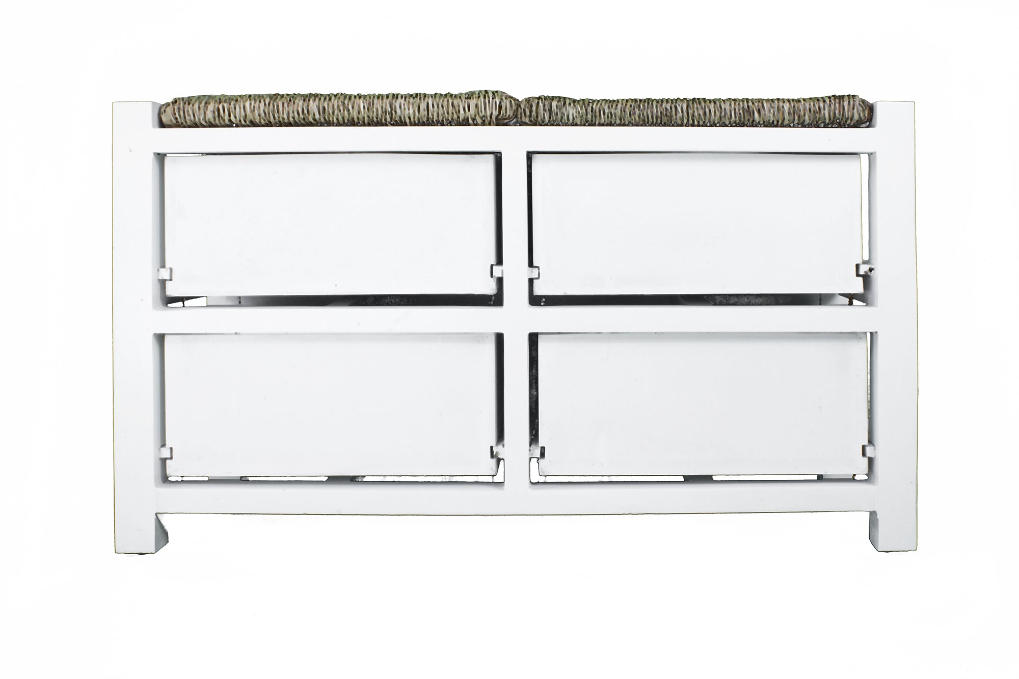 32" X 15" X 21" White W  Natural Sea Grass Wood  MDF  Seagrass Bench with Drawers and a Seagrass Top