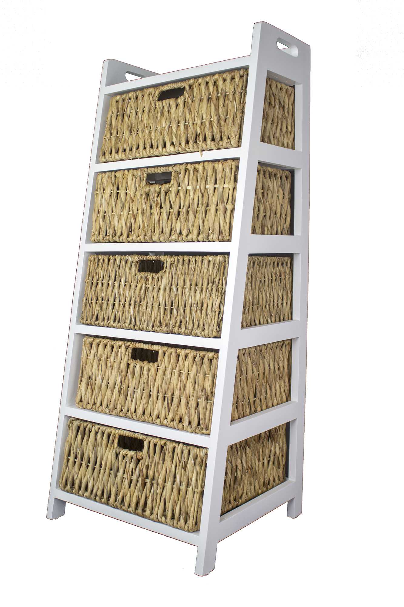 21" X 18" X 47" White Wash W  Natural Water Hyacinth Wood  MDF  Water Hyacinth Storage Cabinet with  Baskets