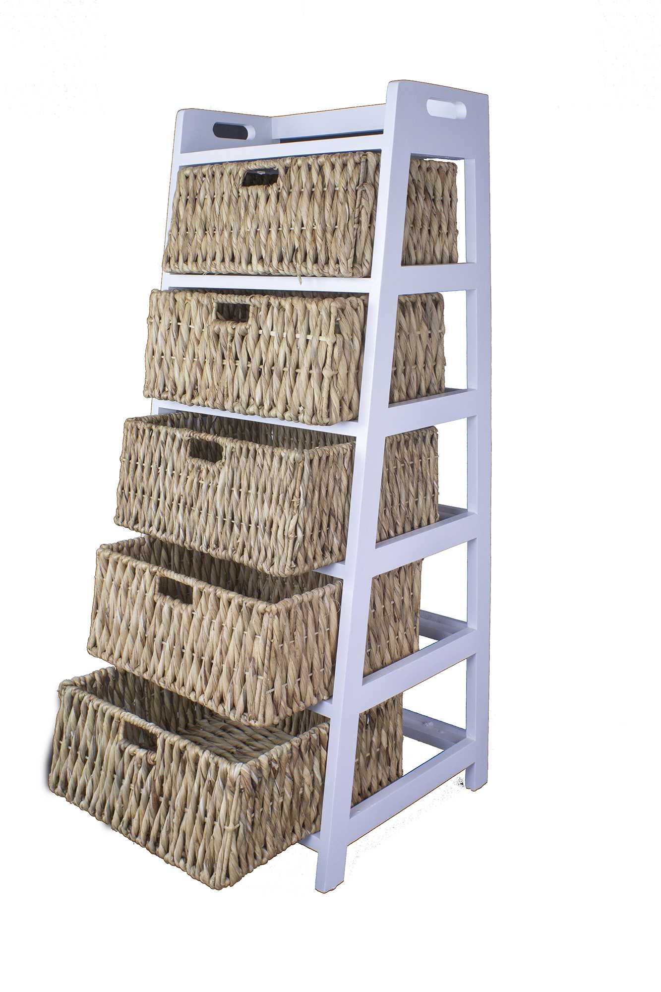 21" X 18" X 47" White Wash W  Natural Water Hyacinth Wood  MDF  Water Hyacinth Storage Cabinet with  Baskets