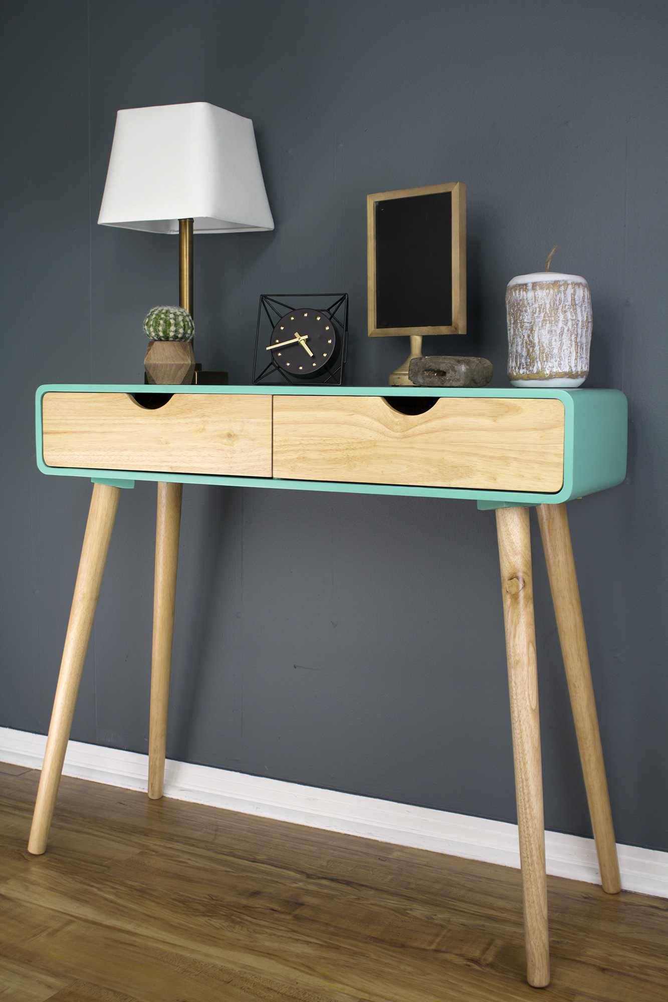 38.5" X 9" X 17" Aqua MDF Wood Console Table with Drawers