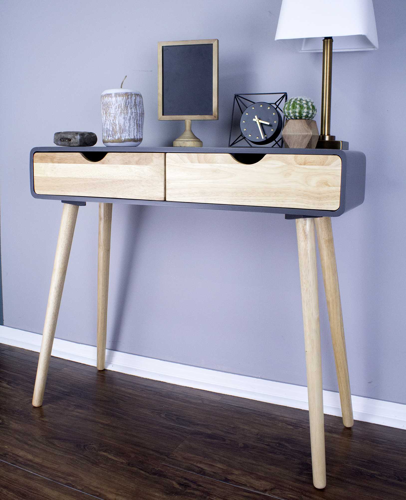 38.5" X 9" X 17" Graphite MDF Wood Console Table with Drawers