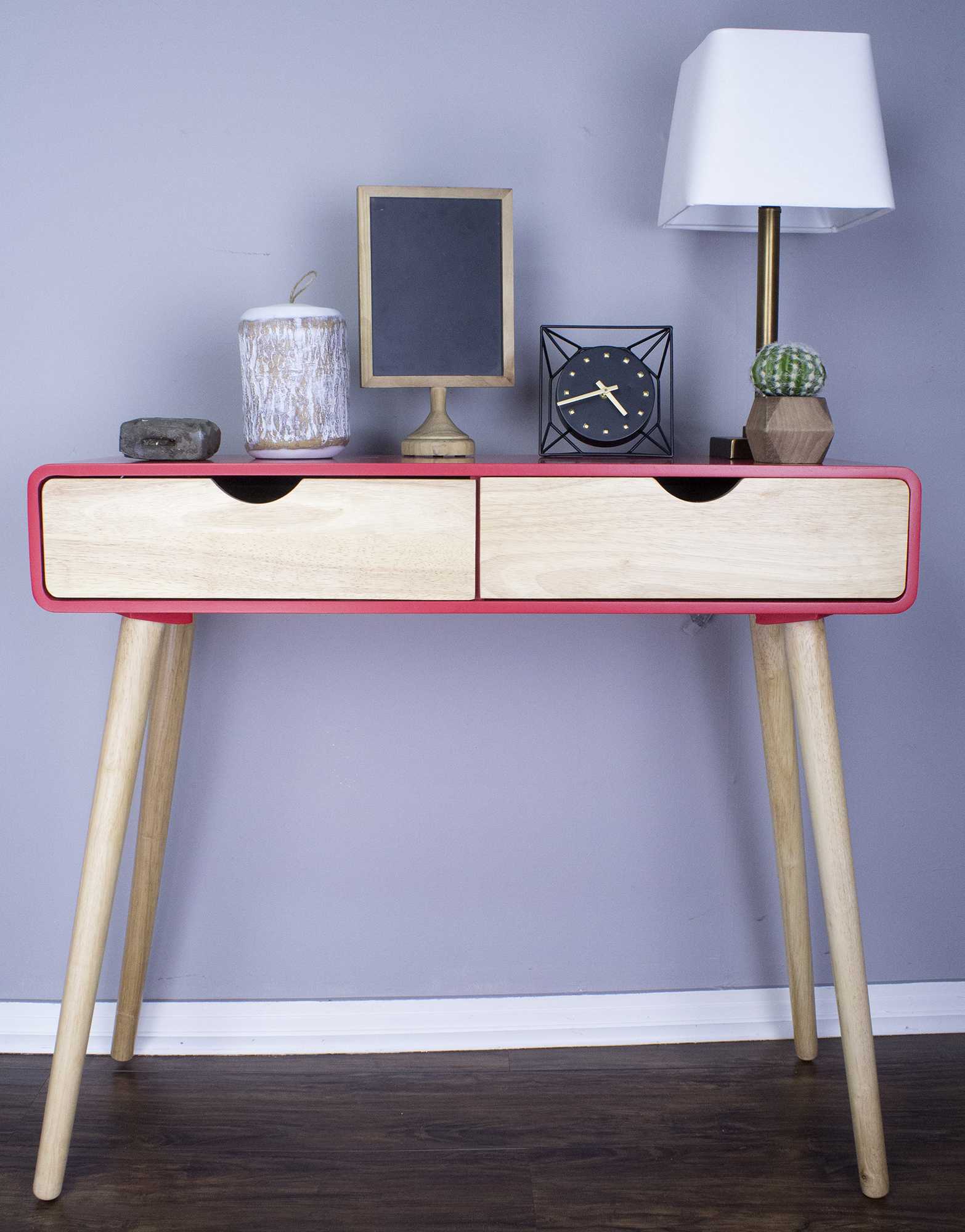 38.5" X 9" X 17" Red MDF Wood Console Table with Drawers