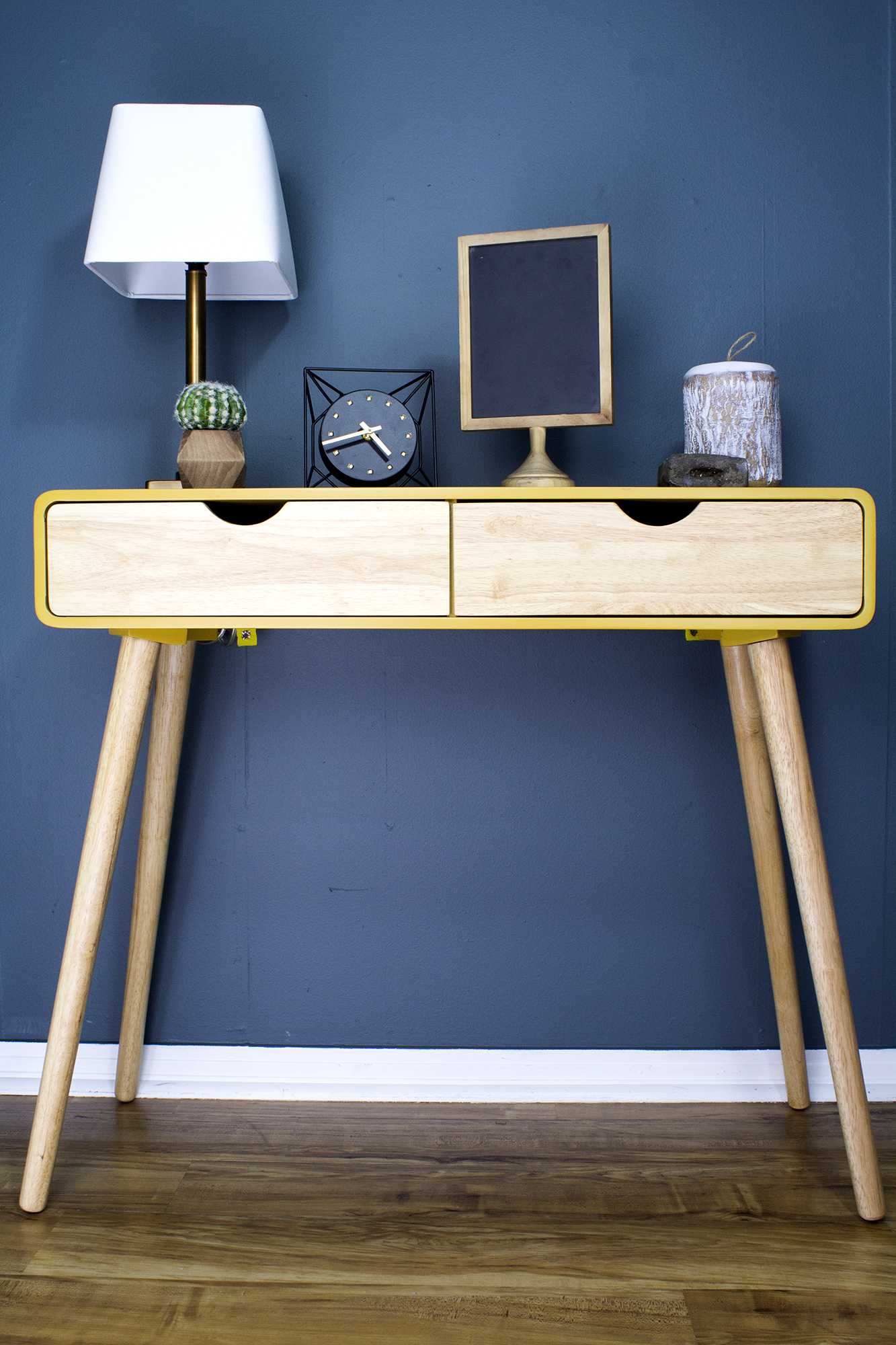 38.5" X 9" X 17" Yellow MDF Wood Console Table with Drawers