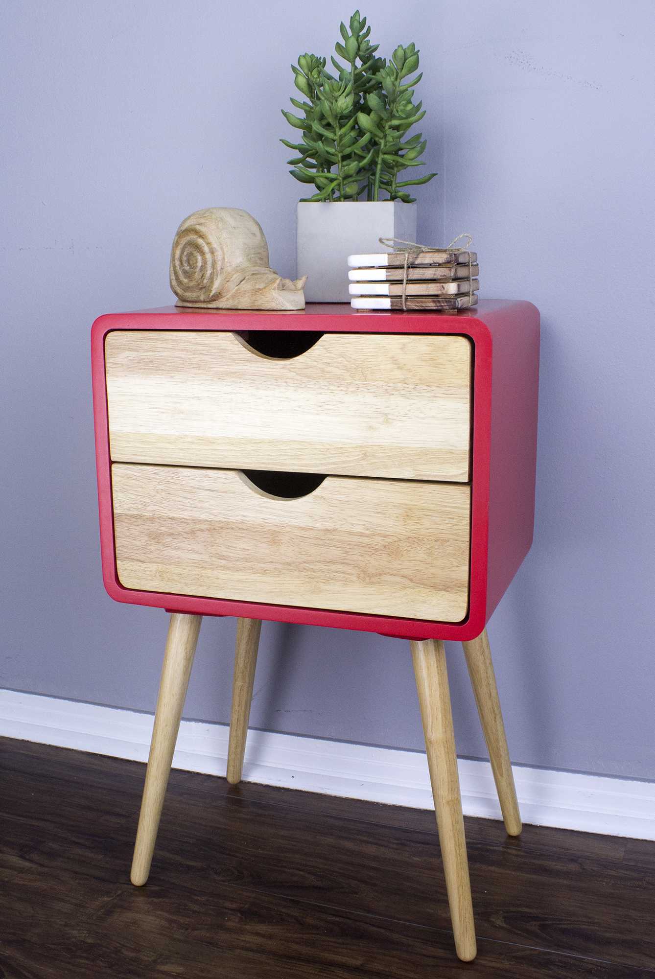 16" X 12" X 26" Red MDF  Wood End Table with  Drawers