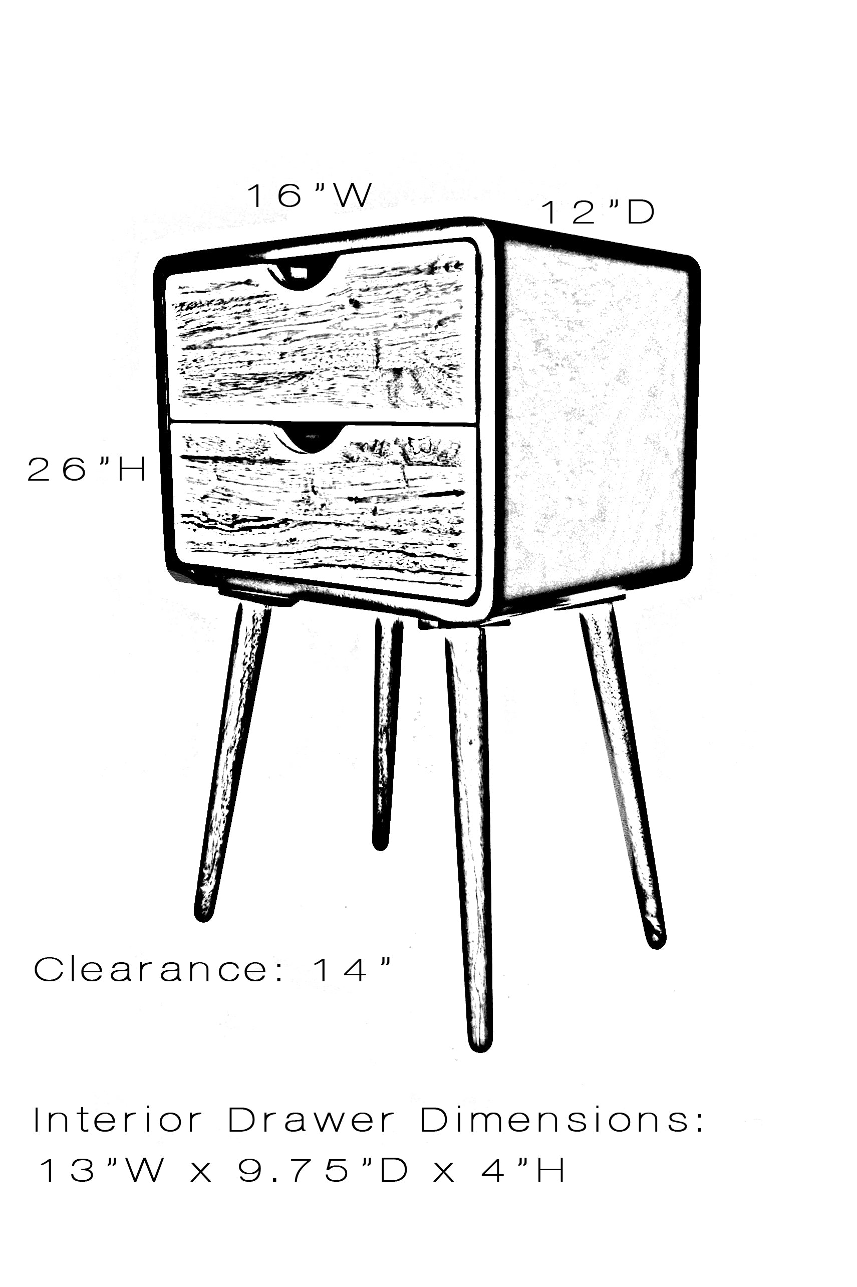 16" X 12" X 26" Red MDF  Wood End Table with  Drawers