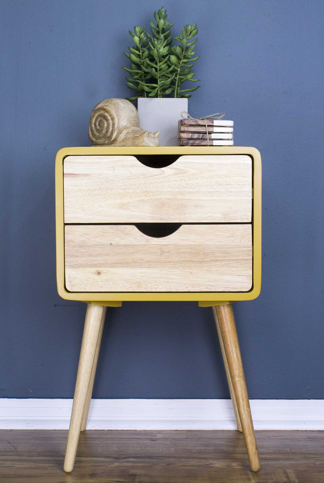 16" X 12" X 26" Yellow MDF  Wood End Table with  Drawers