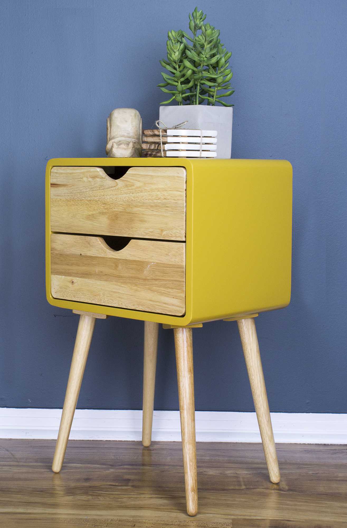 16" X 12" X 26" Yellow MDF  Wood End Table with  Drawers