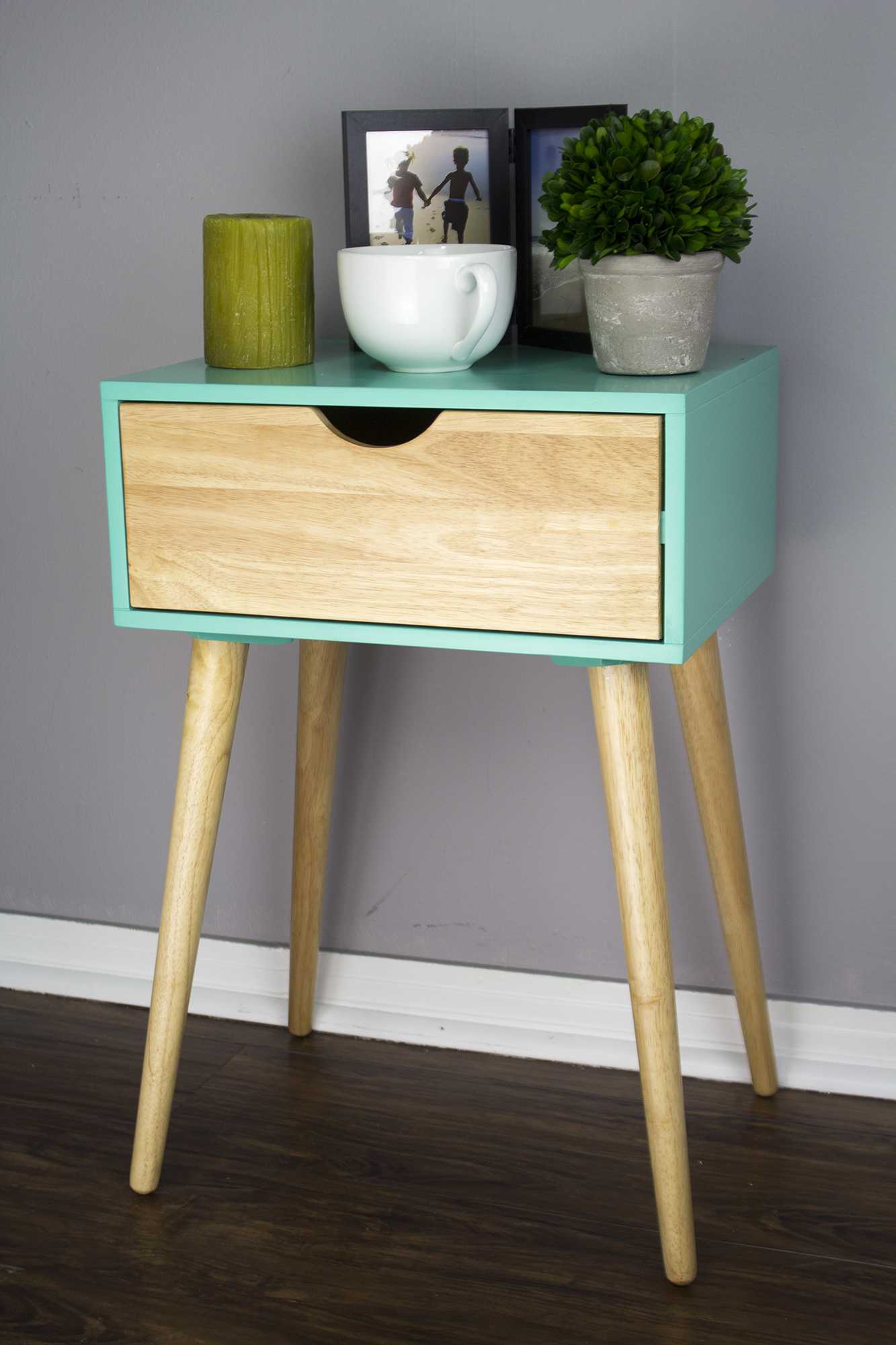 16" X 12" X 24" Aqua MDF  Wood End Table with  Drawer