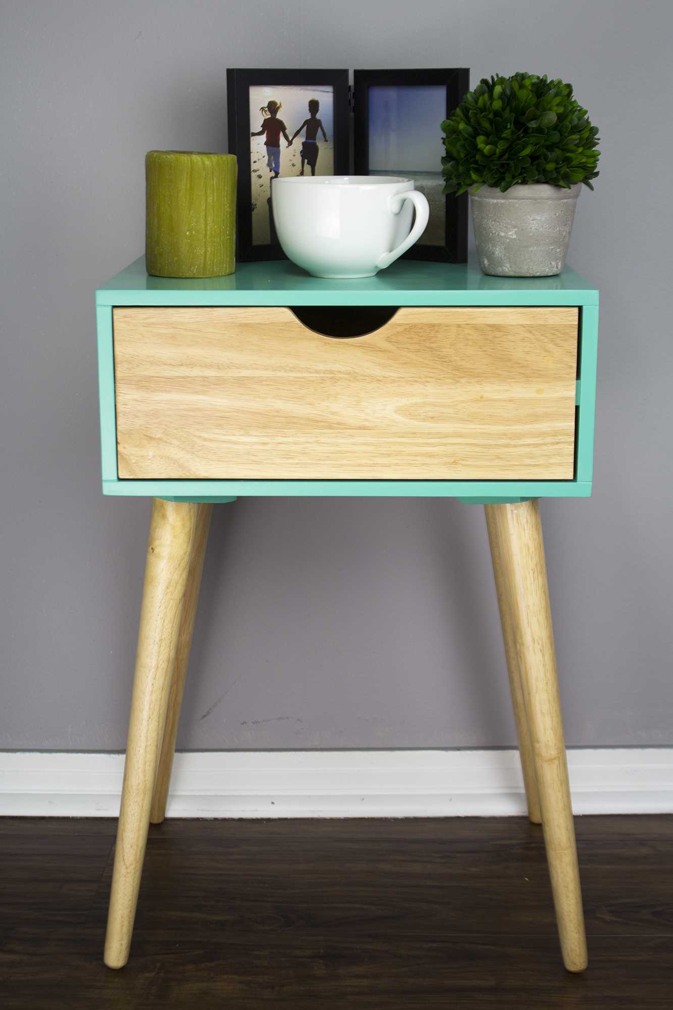 16" X 12" X 24" Aqua MDF  Wood End Table with  Drawer