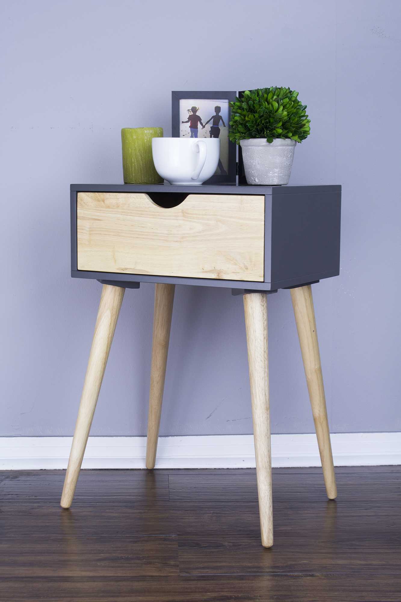 16" X 12" X 24" Graphite MDF  Wood End Table with  Drawer