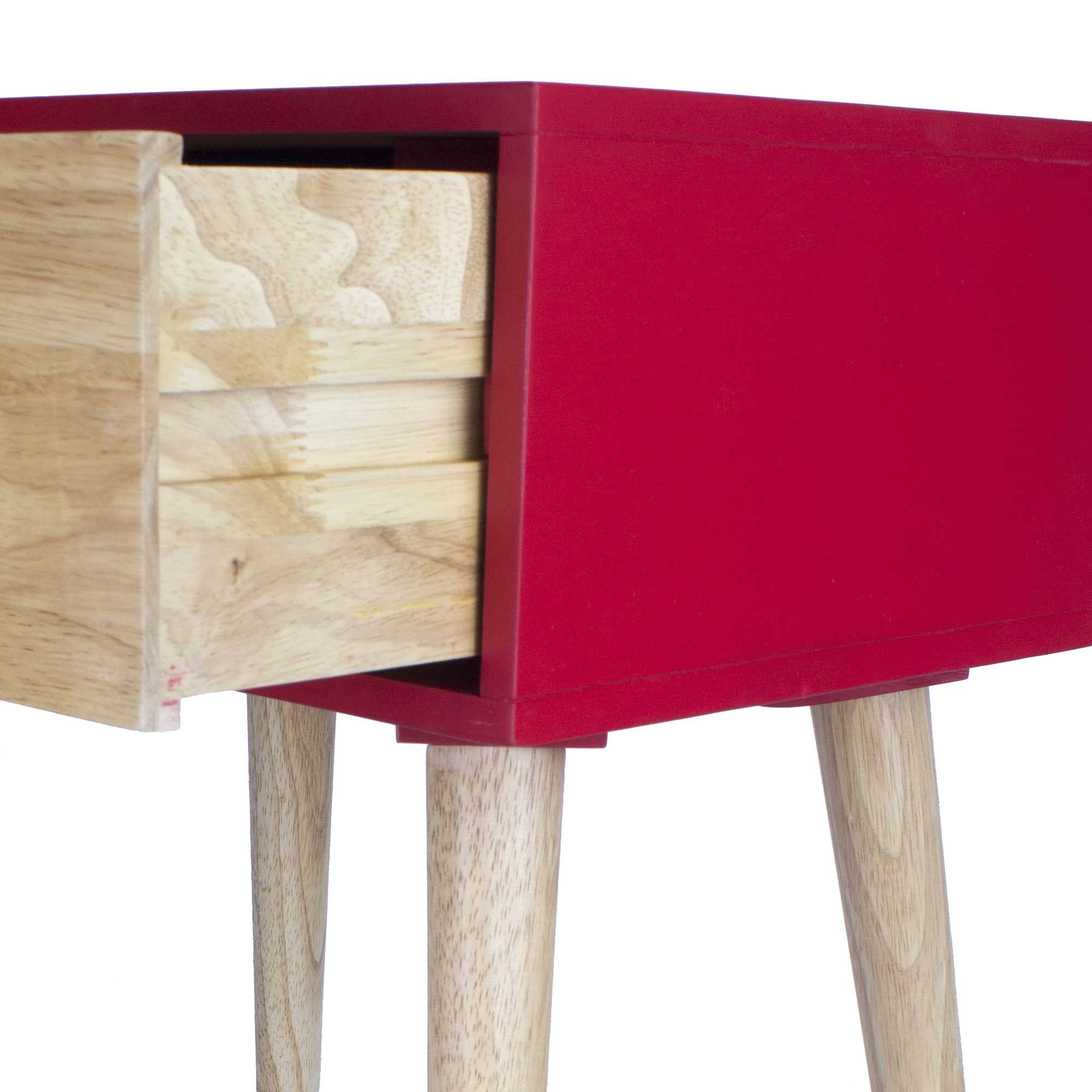 16" X 12" X 24" Red MDF  Wood End Table with  Drawer