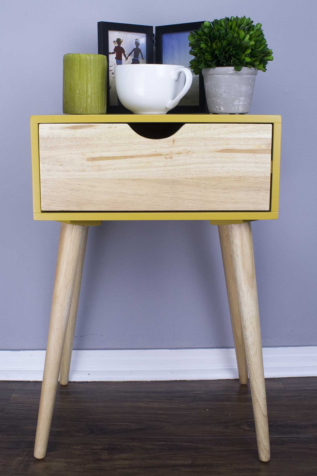 16" X 12" X 24" Yellow MDF  Wood End Table with  Drawer