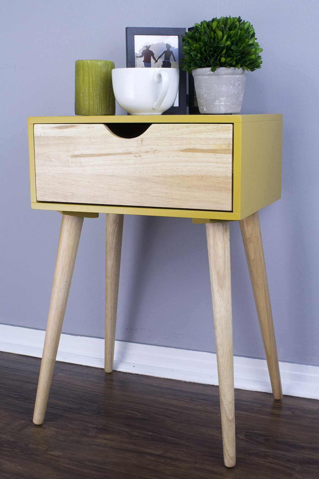 16" X 12" X 24" Yellow MDF  Wood End Table with  Drawer