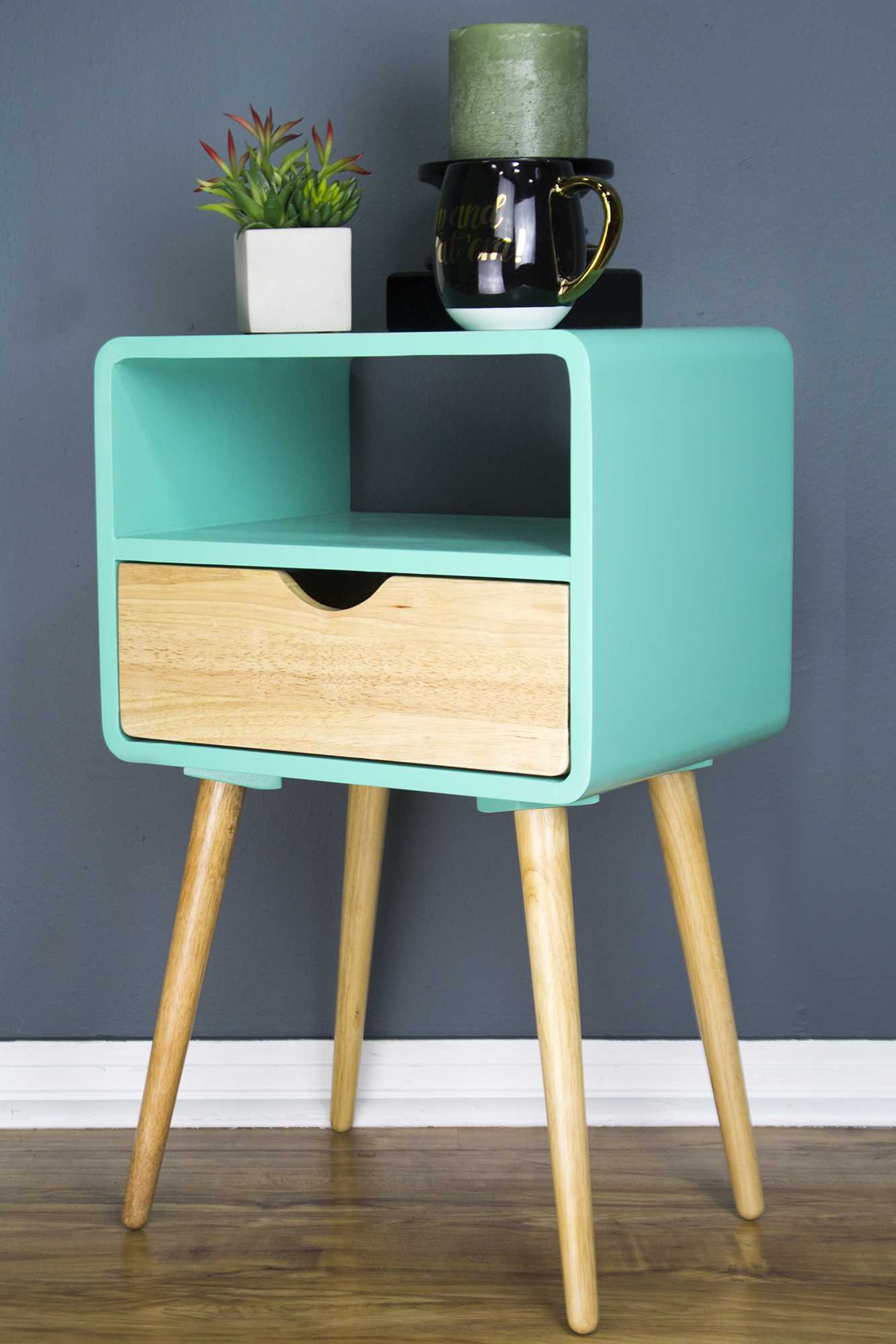 16" X 12" X 26" Aqua MDF  Wood End Table with  Drawer and  Shelf