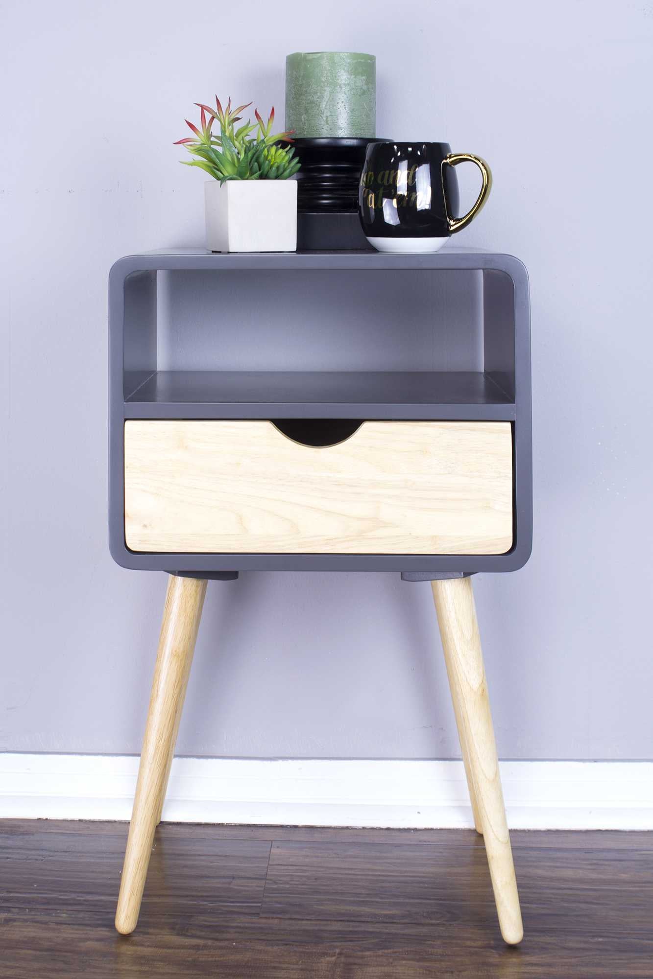16" X 12" X 26" Graphite MDF  Wood End Table with  Drawer and  Shelf