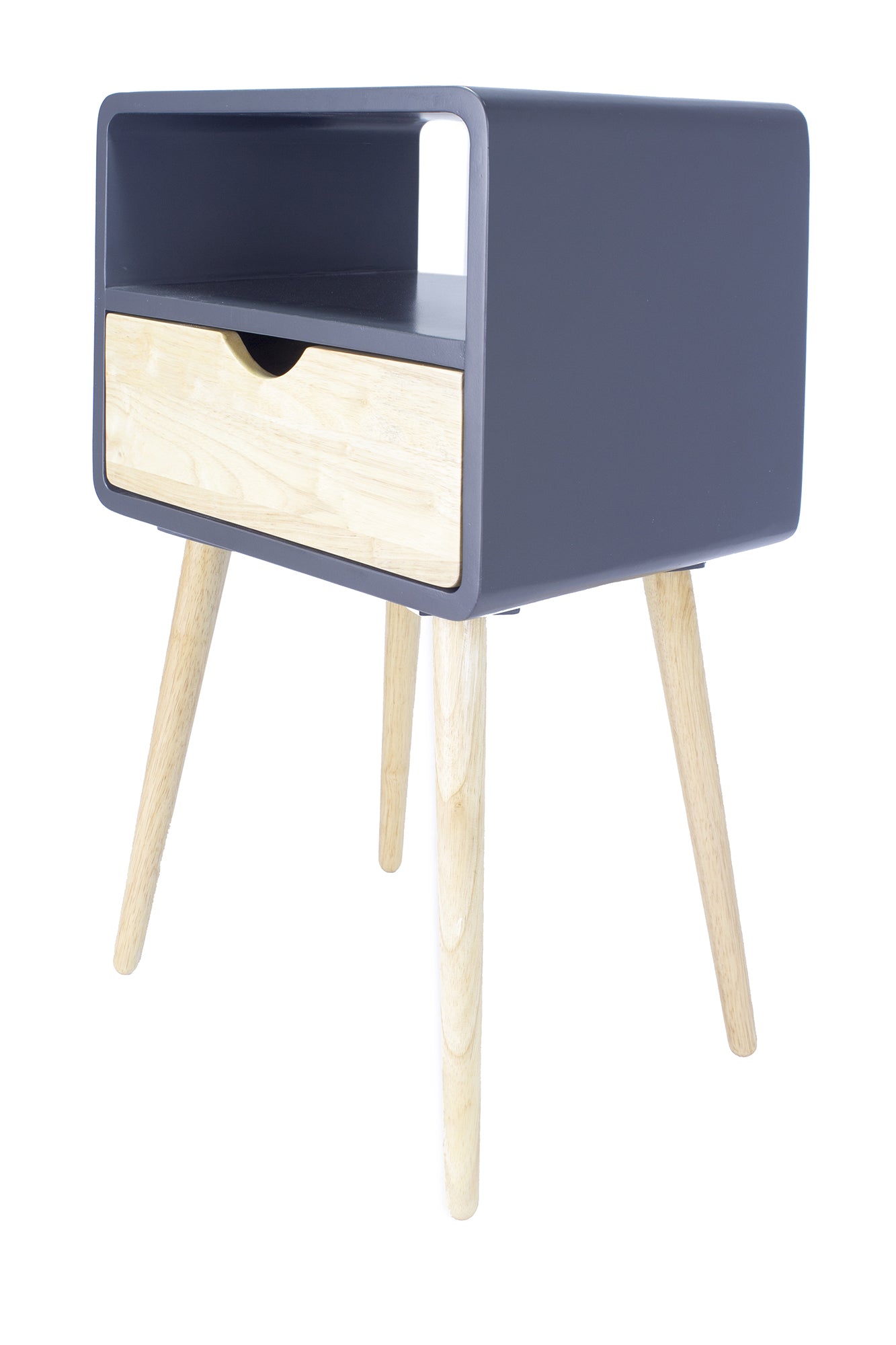 16" X 12" X 26" Graphite MDF  Wood End Table with  Drawer and  Shelf