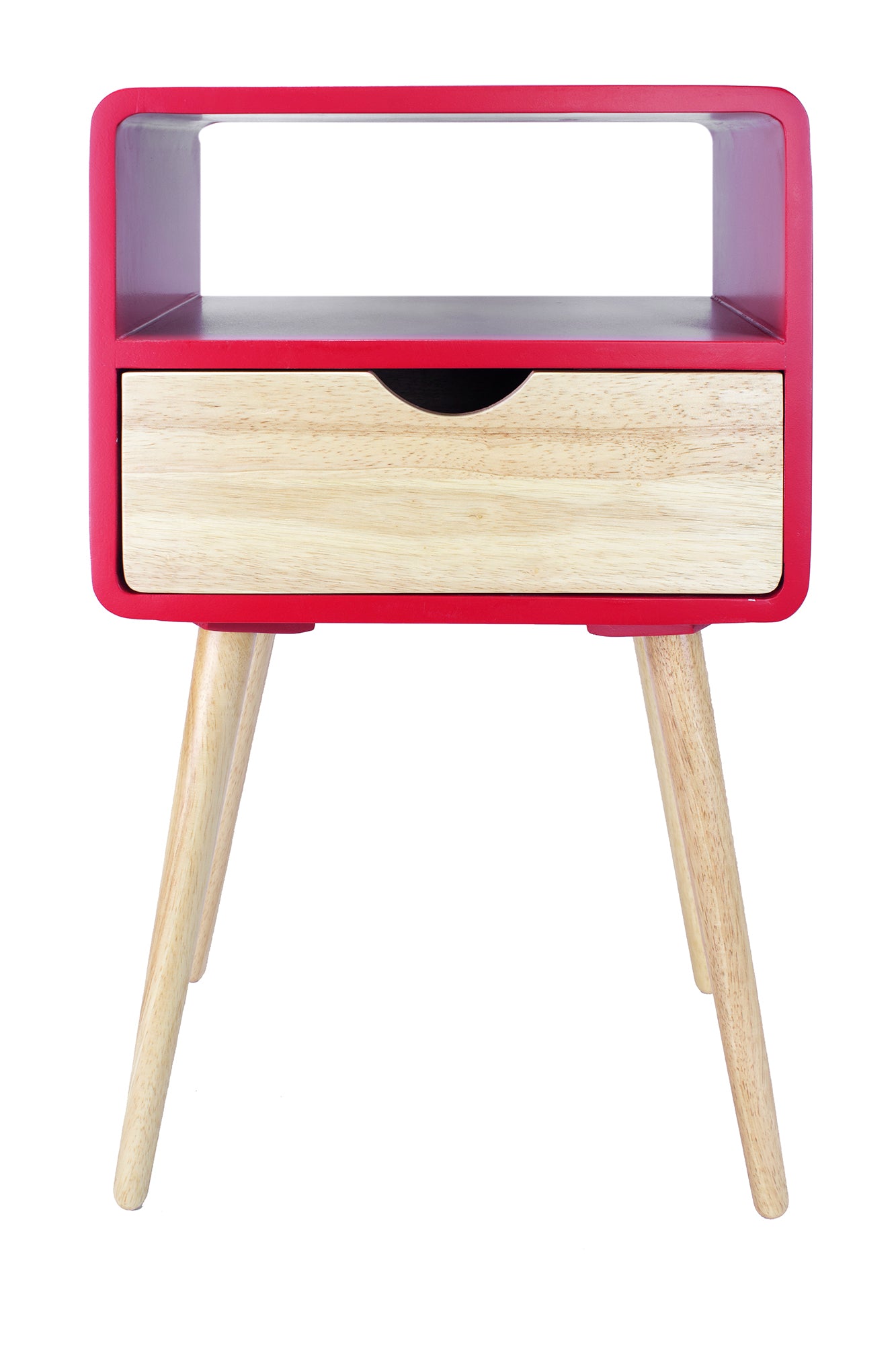 16" X 12" X 26" Red MDF  Wood End Table with  Drawer and  Shelf