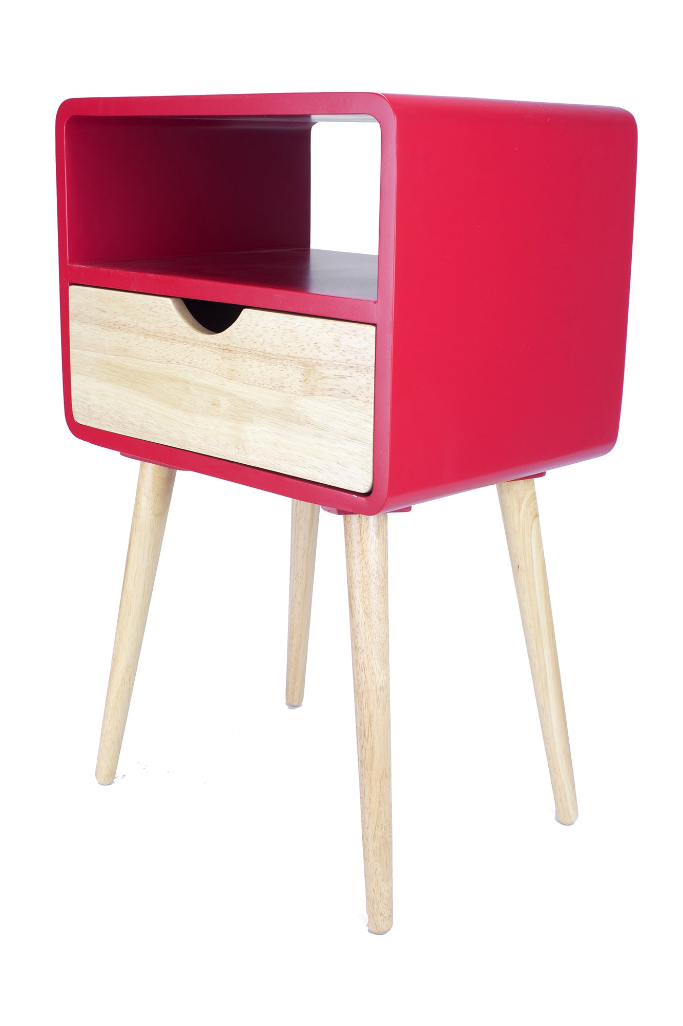 16" X 12" X 26" Red MDF  Wood End Table with  Drawer and  Shelf