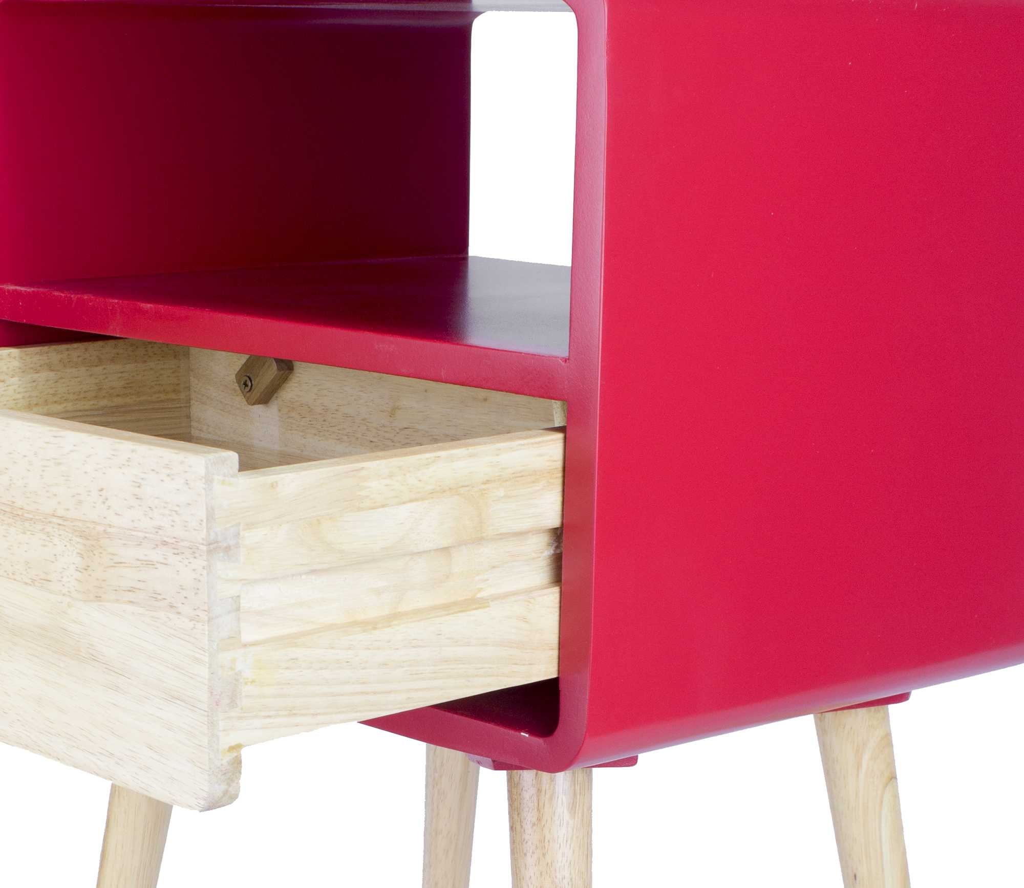 16" X 12" X 26" Red MDF  Wood End Table with  Drawer and  Shelf