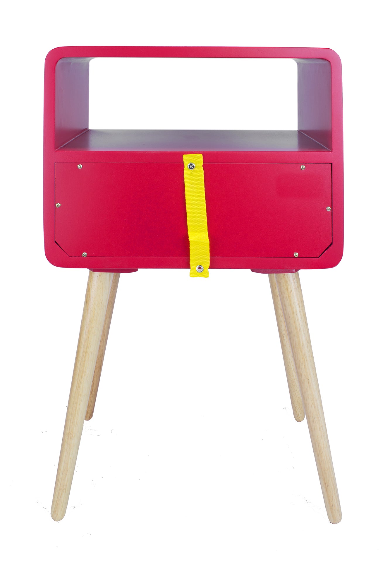 16" X 12" X 26" Red MDF  Wood End Table with  Drawer and  Shelf